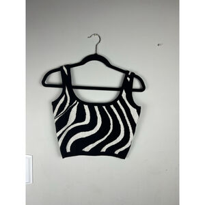 Bailey Rose Zebra Print Knit Crop Tank Y2K Black White Medium